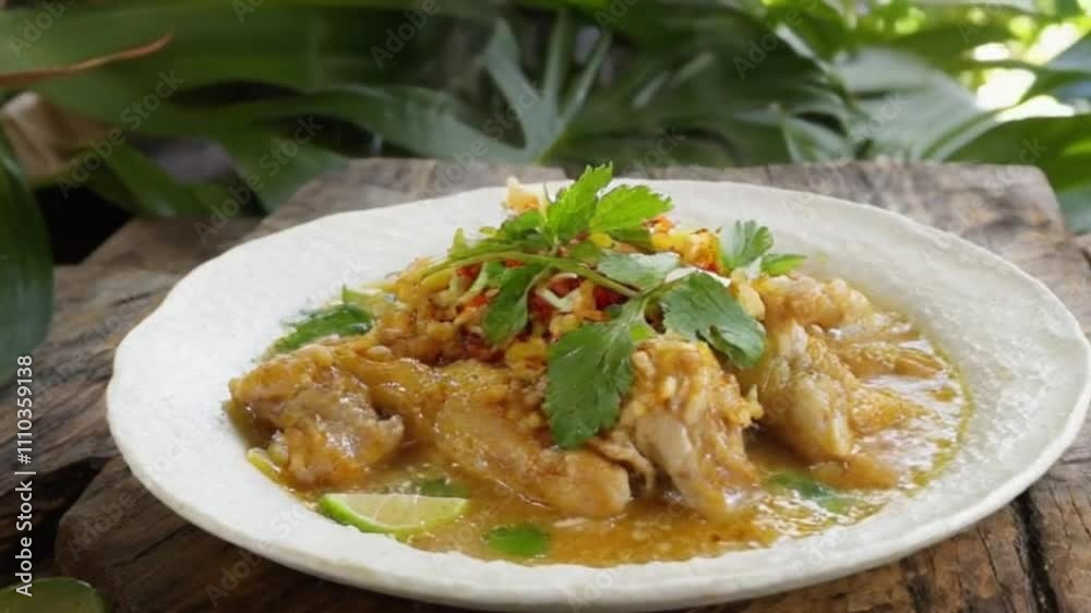 4K Cinematic Video of Chicken Soto Served Outdoors, Ideal for Resort and Outdoor Dining Promotions 4K Cinematic Video of Chicken Soto Served Outdoors, Ideal for Resort and Outdoor Dining Promotions