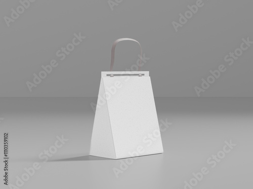 triangle shape packaging mockup, luxury triangle paper box with hold handle, empty design prism shape storage with ribbon handle, tall geometry shape gift box, rigid paper bag shape container mockup