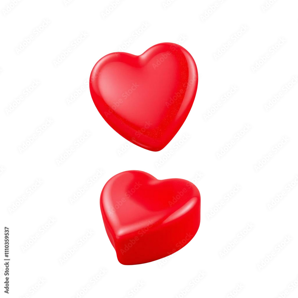 Fototapeta premium Two red hearts 3D on isolated background.