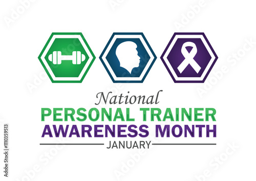 National Personal Trainer Awareness Month January. Holiday concept. Template for background, banner, card, poster with text inscription. Vector illustration