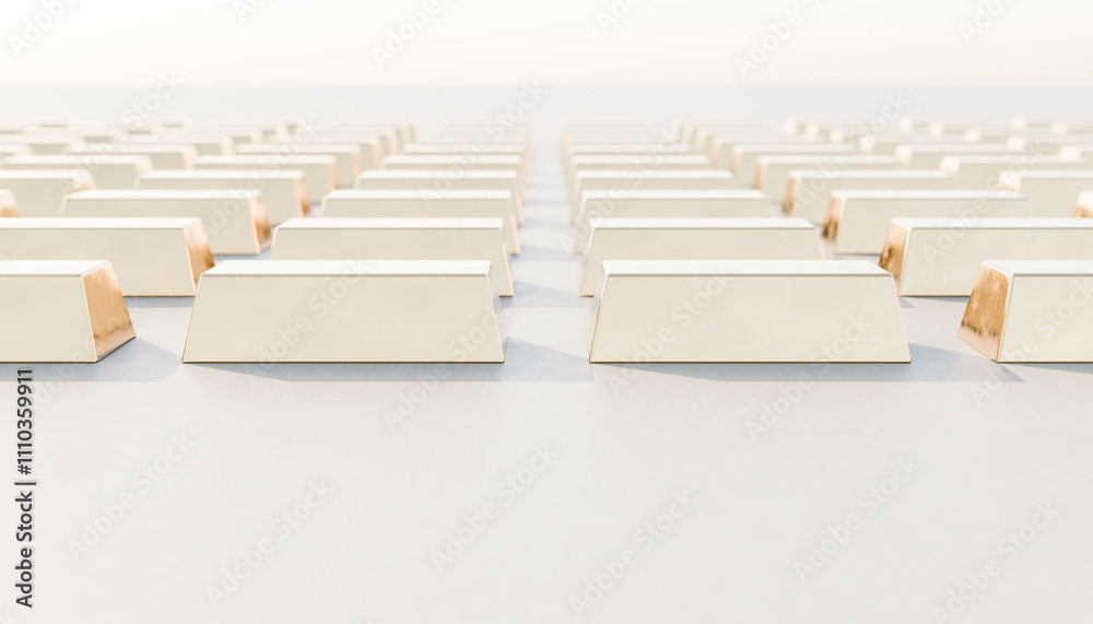 Array of 3D Rendered Gold Bars on Smooth Surface