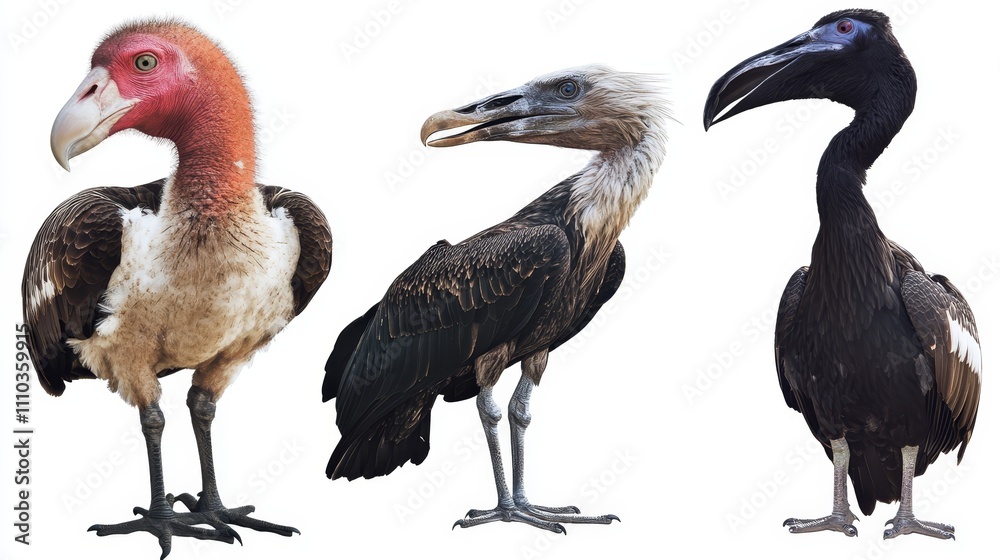 Obraz premium Three Vultures King Vulture Bearded Vulture and Palm nut Vulture