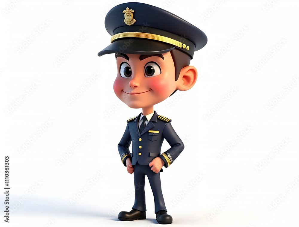 Aviator Mascot Design: 3D Caricature of a Professional Pilot in Uniform with Wing Badge Aviator Mascot Design: 3D Caricature of a Professional Pilot in Uniform with Wing Badge