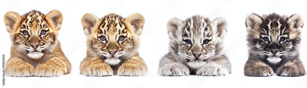 Adorable Tiger Cubs Four Cute Baby Tigers on White Adorable Tiger Cubs Four Cute Baby Tigers on White