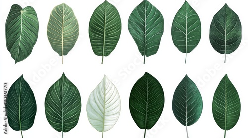 Lush Green Leaves Collection Tropical Foliage Botanical Illustration