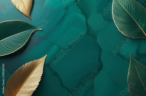 a green glass table with gold leaf on it