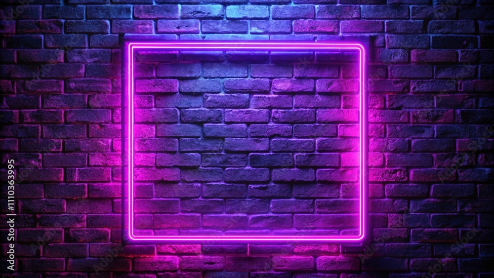 Neon Purple Glowing Frame on a Textured Brick Wall in Cyberpunk Style with Rule of Thirds Composition for Urban Aesthetic Photography Neon Purple Glowing Frame on a Textured Brick Wall in Cyberpunk Style with Rule of Thirds Composition for Urban Aesthetic Photography