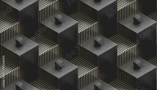 Modern 3D Geometric Box Stairs Pattern Illustration Design