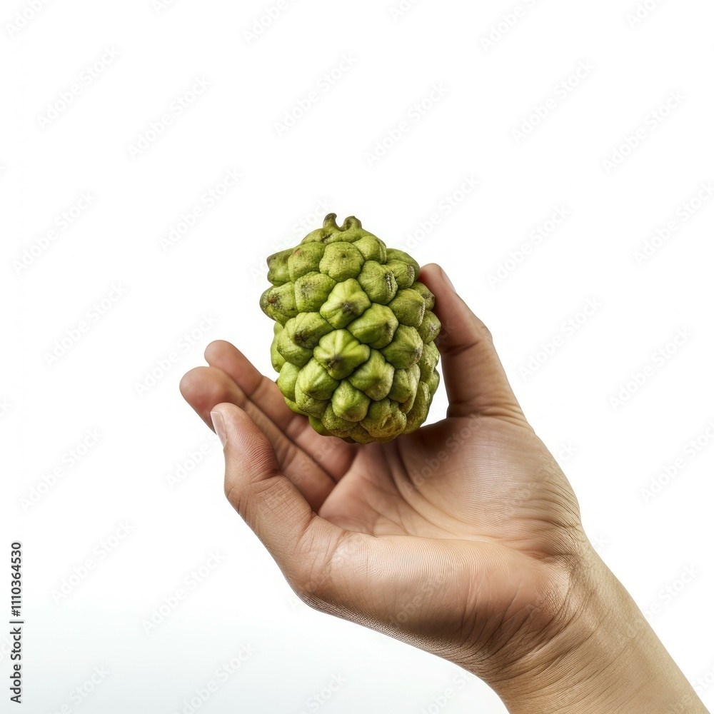Hand holding a cherimoya fruit. Hand holding a cherimoya fruit.
