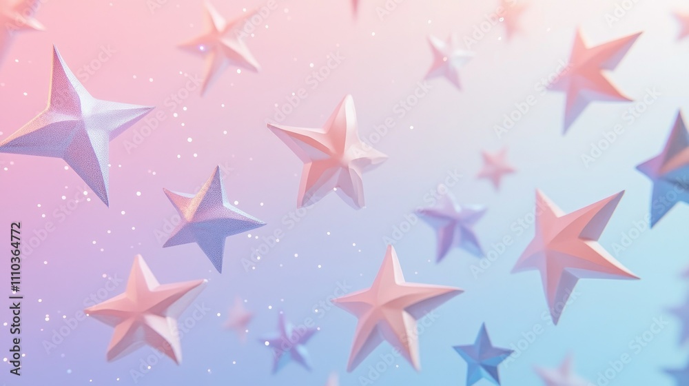 Obraz premium Stylized stars scattered across a soft pastel gradient sky, blending shades of pink, blue, and lavender for a serene cosmic vibe