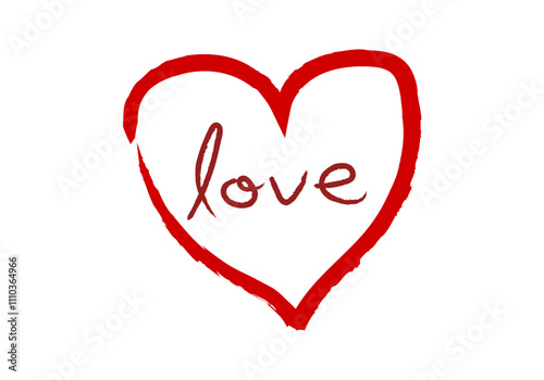 Corazón hecho de trazado de pincel rojo con palabra amor
