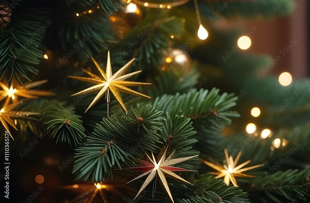 Fototapeta premium a close up of a christmas tree with lights around it