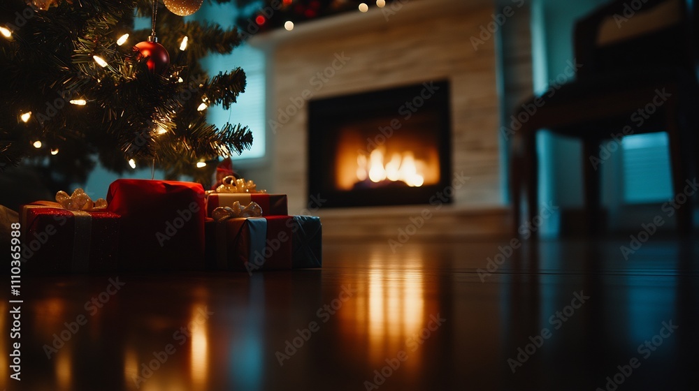 Cozy Christmas Eve: Presents Under the Tree by a Warm Fireplace Cozy Christmas Eve: Presents Under the Tree by a Warm Fireplace