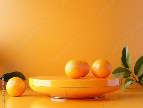 Orange Product Pedestal, Vibrant Oranges, Minimalist Background for Food and Product Photography