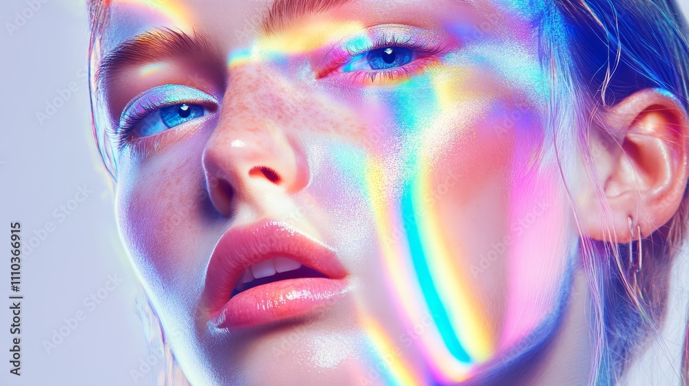 Holographic Rainbow Makeup Woman s Face Colorful Cosmetics Holographic Rainbow Makeup Woman s Face Colorful Cosmetics