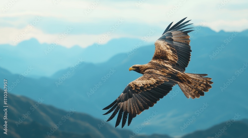 A majestic eagle soars above rugged mountains, showcasing its powerful wings against a serene sky. A majestic eagle soars above rugged mountains, showcasing its powerful wings against a serene sky.