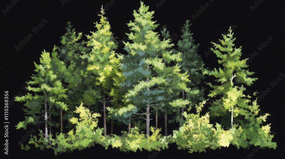 Fototapeta premium Digital illustration group tall pine trees are American forest