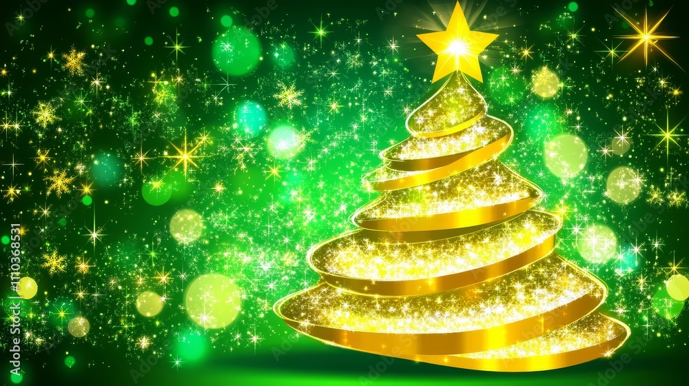 Sparkling Gold Christmas Tree Green Background Sparkling Gold Christmas Tree Green Background