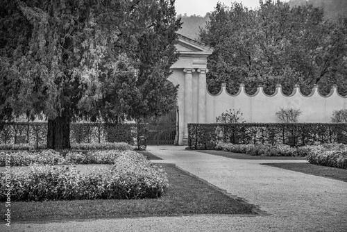 Glimpses of Villa dei Vescovi building and garden in Torreglia near Padova, Italy