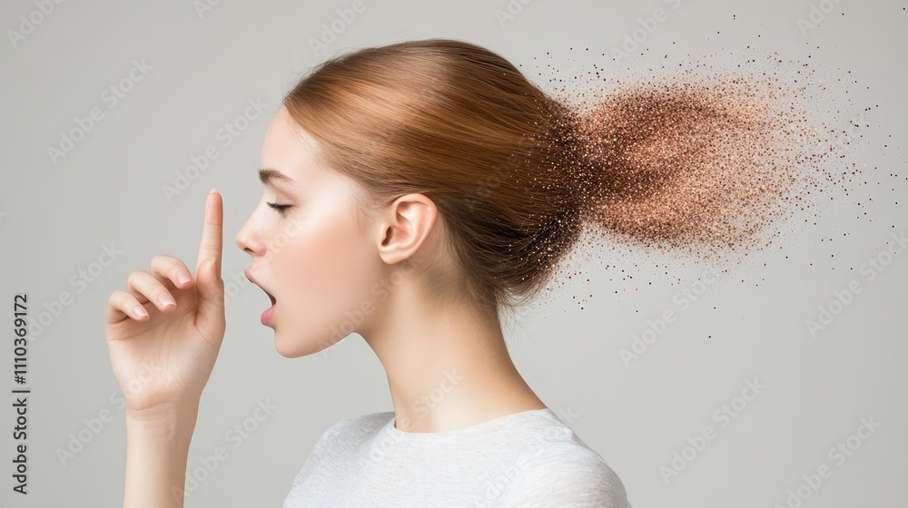 Woman s Hair Disintegrating into Dust Abstract Beauty Concept Woman s Hair Disintegrating into Dust Abstract Beauty Concept
