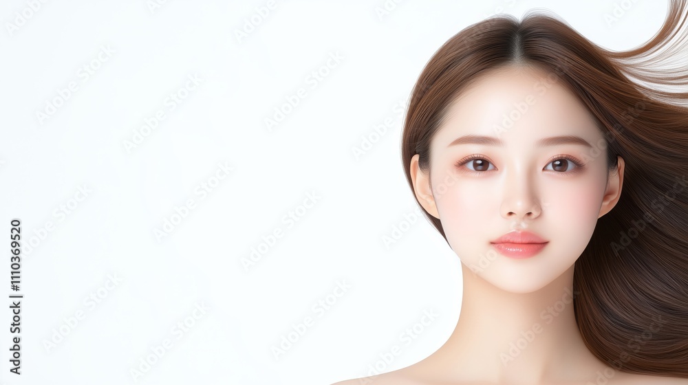 Captivating Portrait of a Young Woman with Flowing Hair and Glow Captivating Portrait of a Young Woman with Flowing Hair and Glow