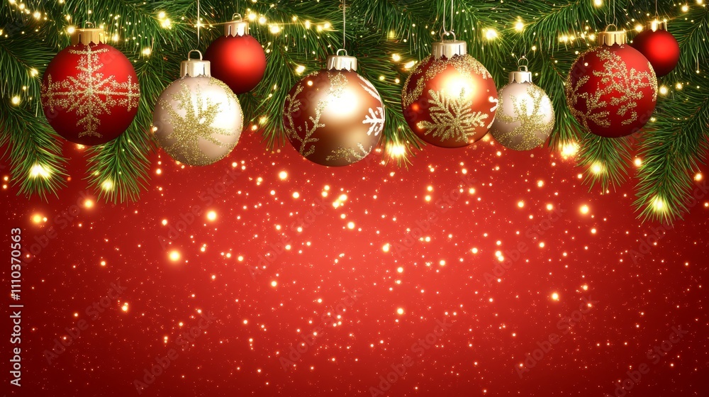 Festive Christmas Ornament Background Red Gold Baubles Festive Christmas Ornament Background Red Gold Baubles
