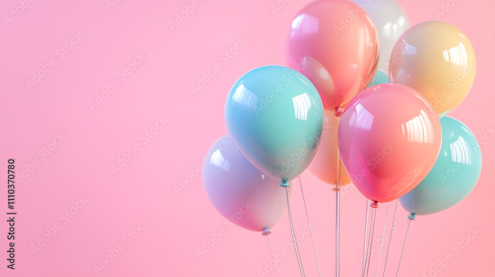3D Render of Colorful Balloons Against a Soft Pastel Pink Background . 3D Render of Colorful Balloons Against a Soft Pastel Pink Background .