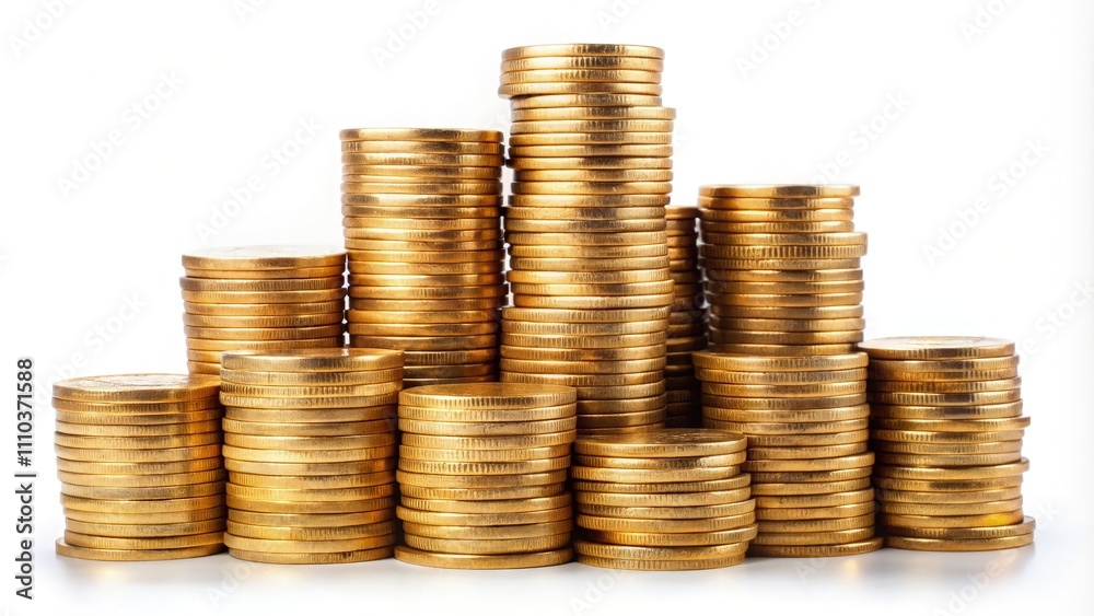 Isolated Stack of Coins Arranged on a White Background for Financial Concepts. Generative AI Isolated Stack of Coins Arranged on a White Background for Financial Concepts. Generative AI