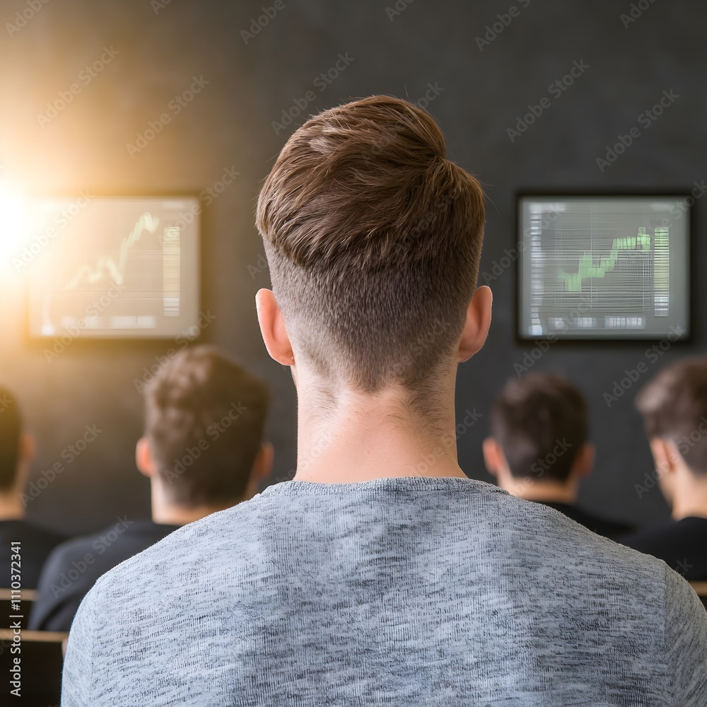 Individuals focusing on stock market analysis in a seminar Individuals focusing on stock market analysis in a seminar