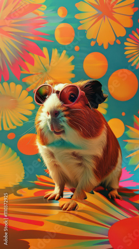Obraz na płótnie Guinea Pig Retro Vibes - Groovy Poster w salonie