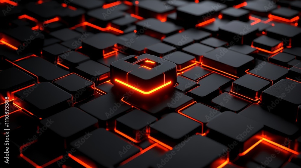 Abstract Black Orange Glowing Cubes D Render Technology Background Abstract Black Orange Glowing Cubes D Render Technology Background