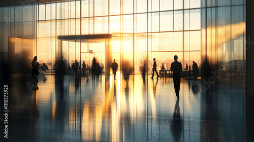 Illustration of business open green modern office daytime daylight. Commercial building lobby Working culture chill workplace work life balance plant green interior sustainable design sustainability