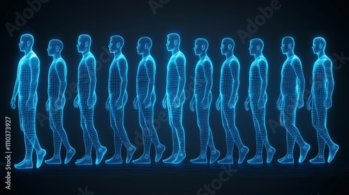 Digital Human Figures Walking  Wireframe   D Model  Technology  Futuristic  Network  Connection photo