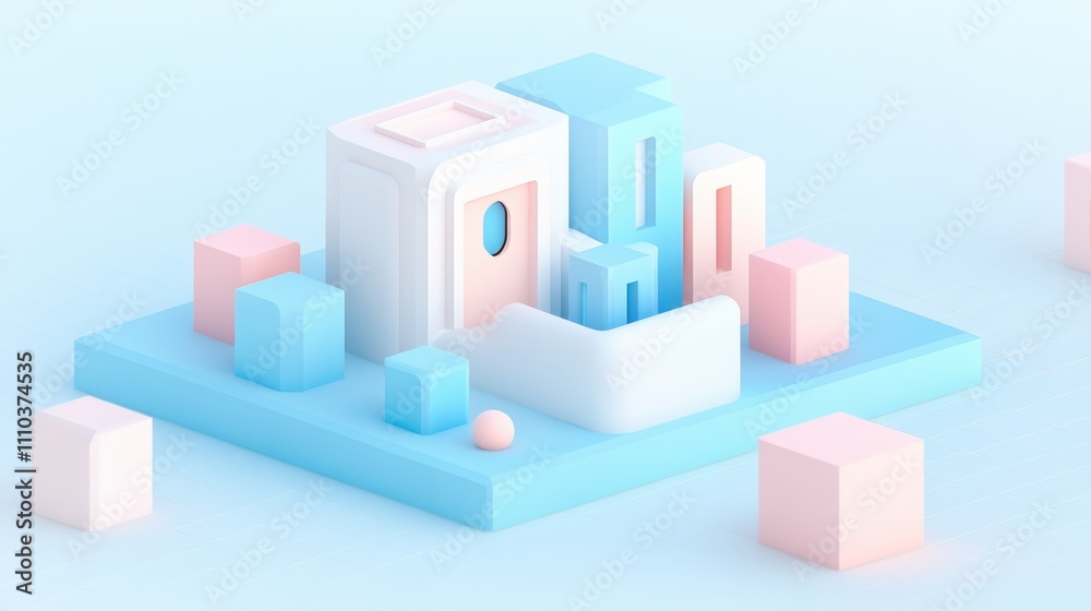 A colorful, abstract 3D rendering of geometric shapes and blocks in soft pastel colors, creating a whimsical, modern digital landscape. A colorful, abstract 3D rendering of geometric shapes and blocks in soft pastel colors, creating a whimsical, modern digital landscape.