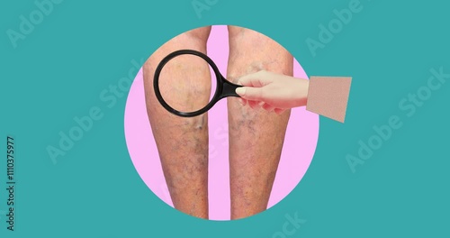 Varicose veins on a female senior legs. The structure of normal and varicose veins. Concept of dry skin, old senior people, varicose veins and deep vein thrombosis or DVT - 2D animation