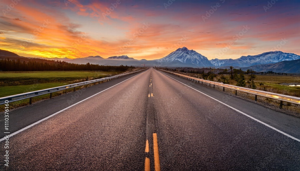 Fototapeta premium Sunset on the highway, Highway road images, Highway landscape background, highway road copy space,