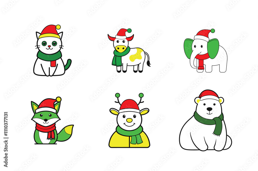 A festive list of 6 Christmas themed animal vector Illustration
A festive list of 6 Christmas themed animal vector Illustration