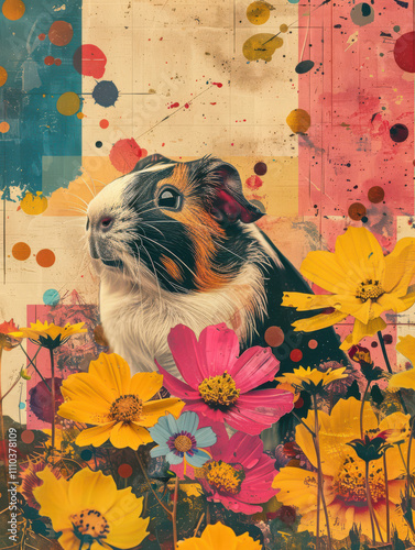 Obraz na płótnie Guinea Pig Retro Vibes - Groovy Poster w salonie