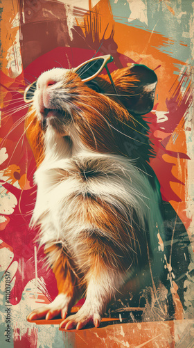 Obraz na płótnie Guinea Pig Retro Vibes - Groovy Poster w salonie