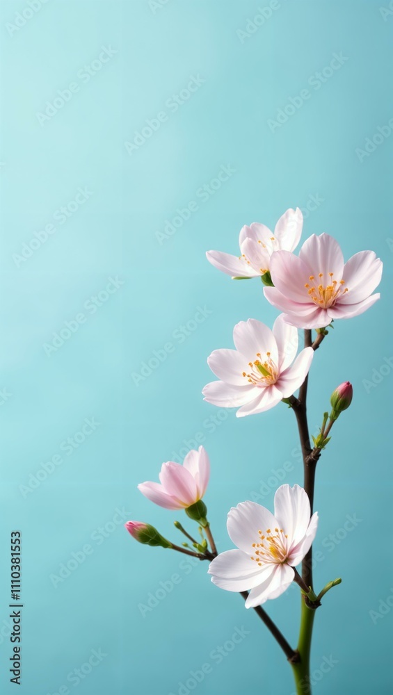 Tender spring flowers on a soft blue background, space for text on the right, spring, March 8, International Women's Da Tender spring flowers on a soft blue background, space for text on the right, spring, March 8, International Women's Da