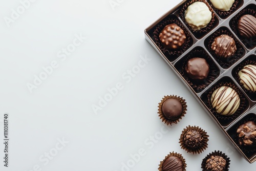Gourmet Chocolates in Box on Clean White Background