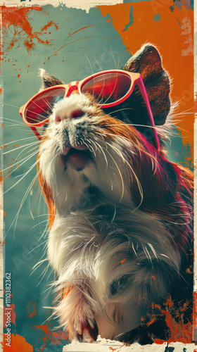 Obraz na płótnie Guinea Pig Retro Vibes - Groovy Poster w salonie