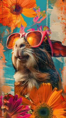 Obraz na płótnie Guinea Pig Retro Vibes - Groovy Poster w salonie