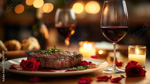 Romantic Steak Dinner for Two Cozy Dining Room Culinary Experience Intimate Atmosphere Candlelit Setting Valentine’s Day Special