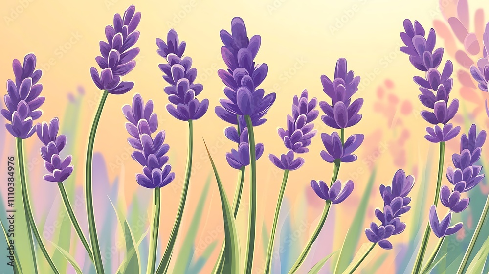 Naklejka premium Lavender Flowers Blooming in Soft Sunlight