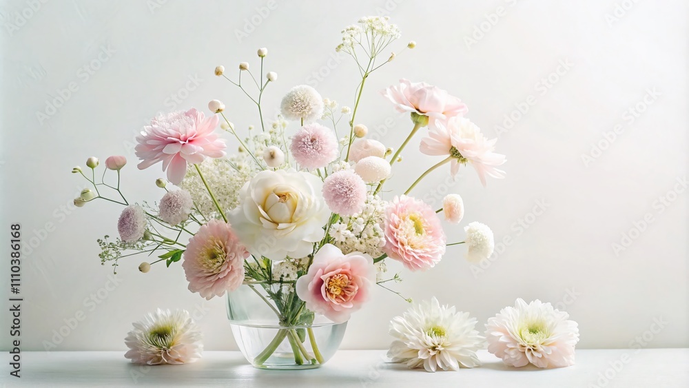 Serene Minimalist Clip Art of Delicate Flowers in Soft Pastel Colors on a Clean White Background for Modern Design Aesthetics and Nature-Inspired Projects