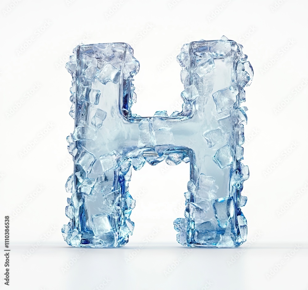 Letter H frozen in ice isolated on white background. 3d Ice lettering. Letter H frozen in ice isolated on white background. 3d Ice lettering.