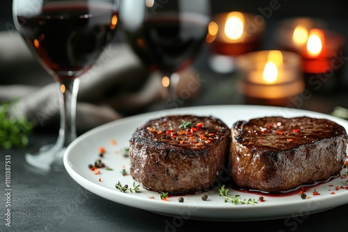 Romantic Dinner for Two Intimate Setting Food Photography Candlelit Ambiance Close-Up View Valentine’s Day Steak Experience