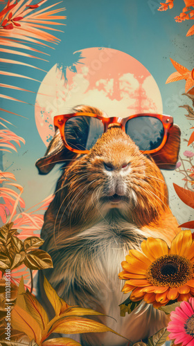 Obraz na płótnie Guinea Pig Retro Vibes - Groovy Poster w salonie
