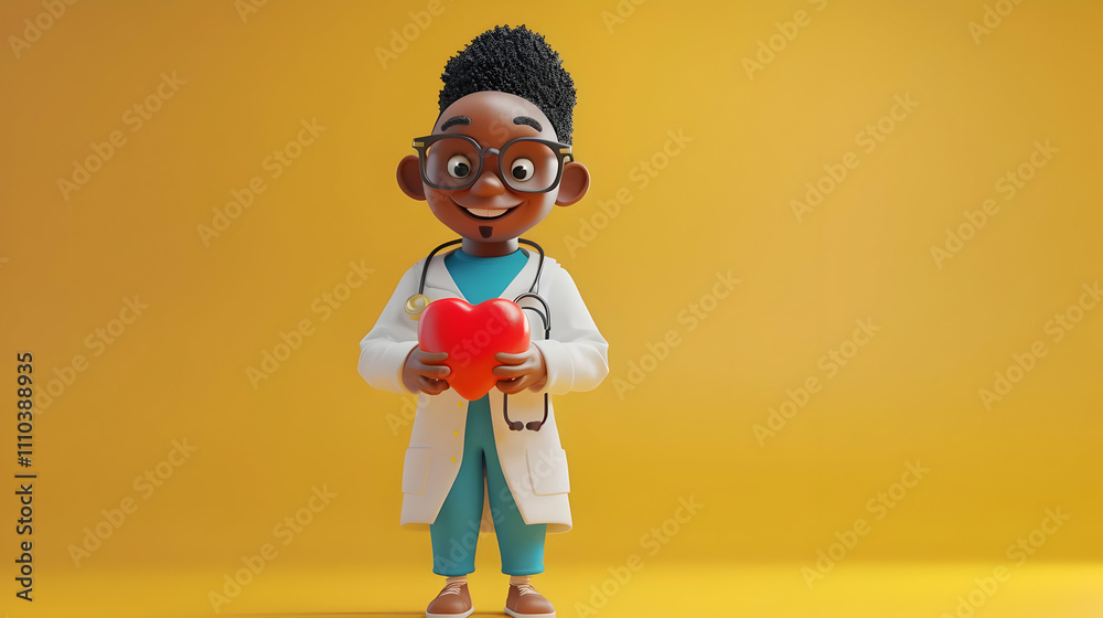 3D Cartoon Doctor Holding Heart Illustration 3D Cartoon Doctor Holding Heart Illustration
